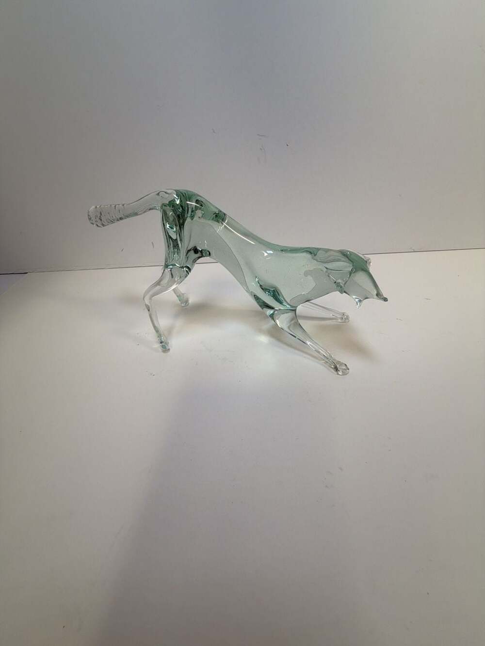 Vintage Mid-Century Modern Clear Green Art Glass Greyhound‎ Dog Figurine